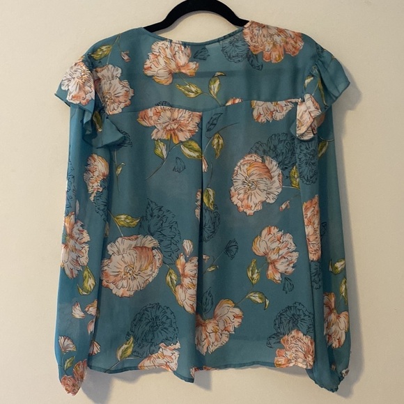 Kaari Blue, Long Sleeve, Blue Blouse w/ Floral Print, Size S - Picture 4 of 9